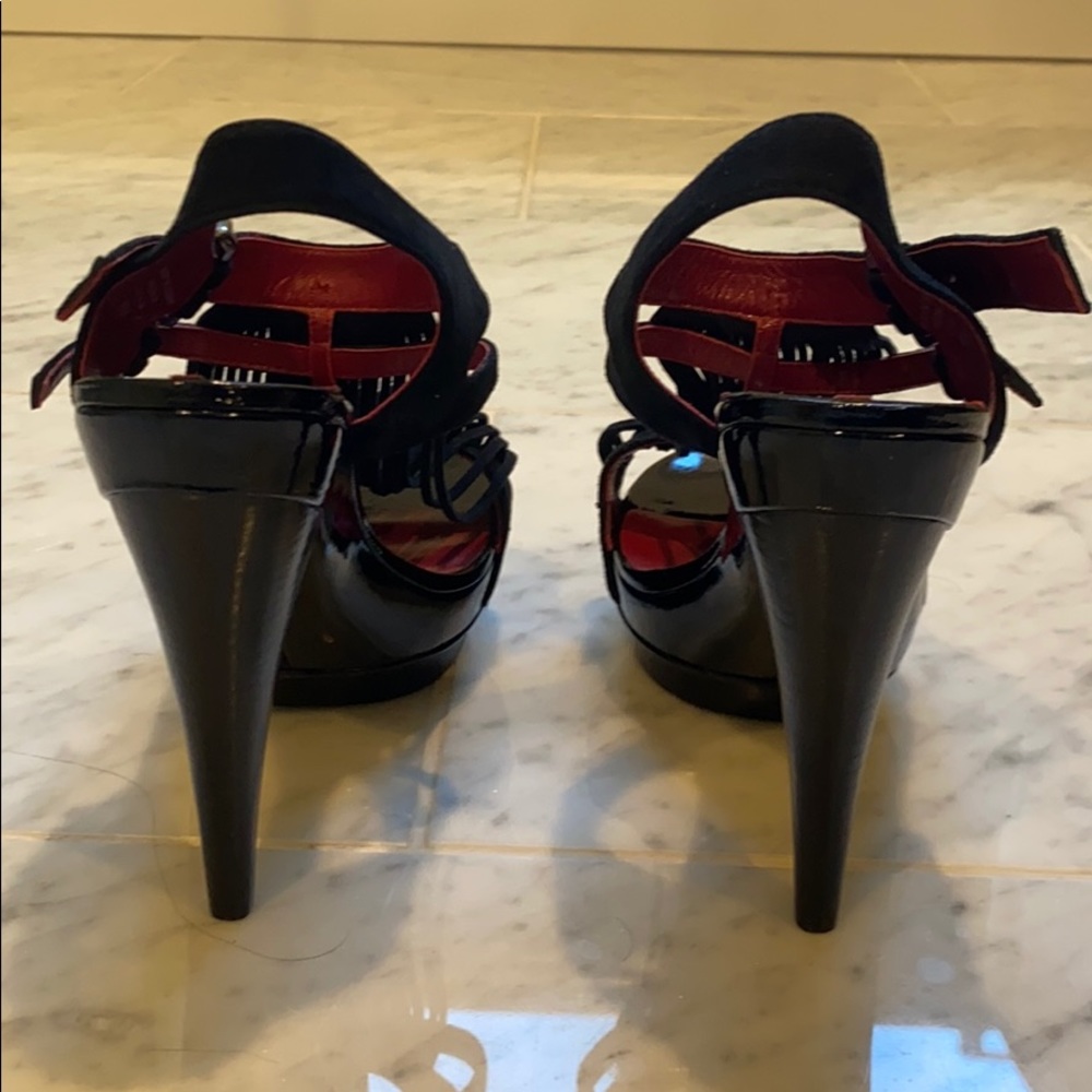 Max Studio Black Boudica Fringe Platform Heels 8 - Picture 4 of 7